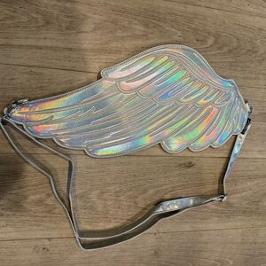 Fydelity Quiver Holographic Wing Crossbody Bag - Iridescent Silver angel wing